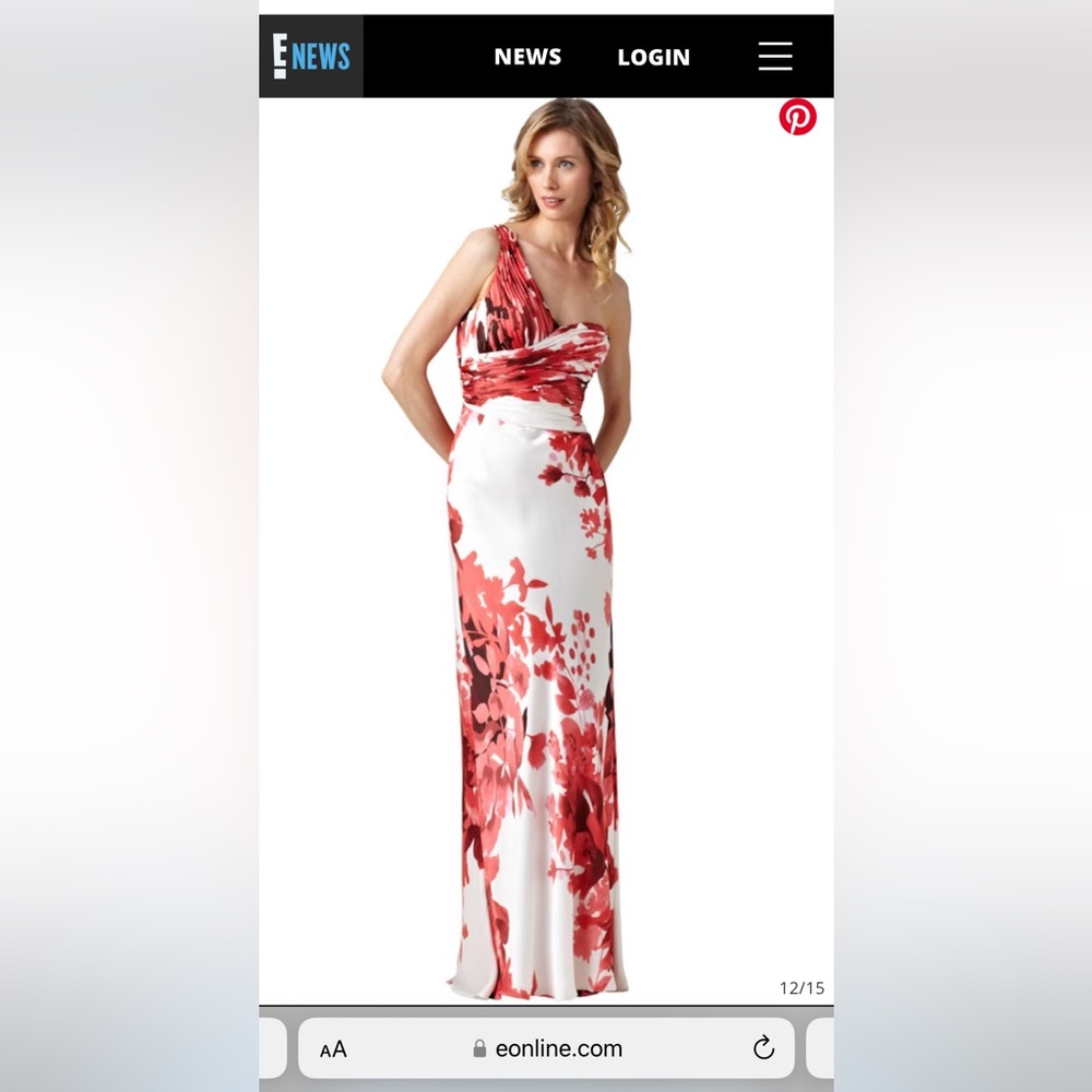 ADRIANNA PAPELL Red White Floral Sweetheart Neckline Strapless Dress/ Gown - 4